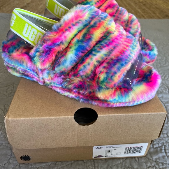 UGG Shoes - NEW UGG Fluff Yeah Fluffy Slides Slippers Pixelate Women’s Size 6